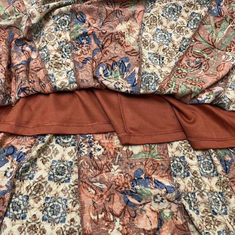 Coldwater Creek Skirt Fall Floral Patchwork Midi L Pull On Elastic Waist Earthy